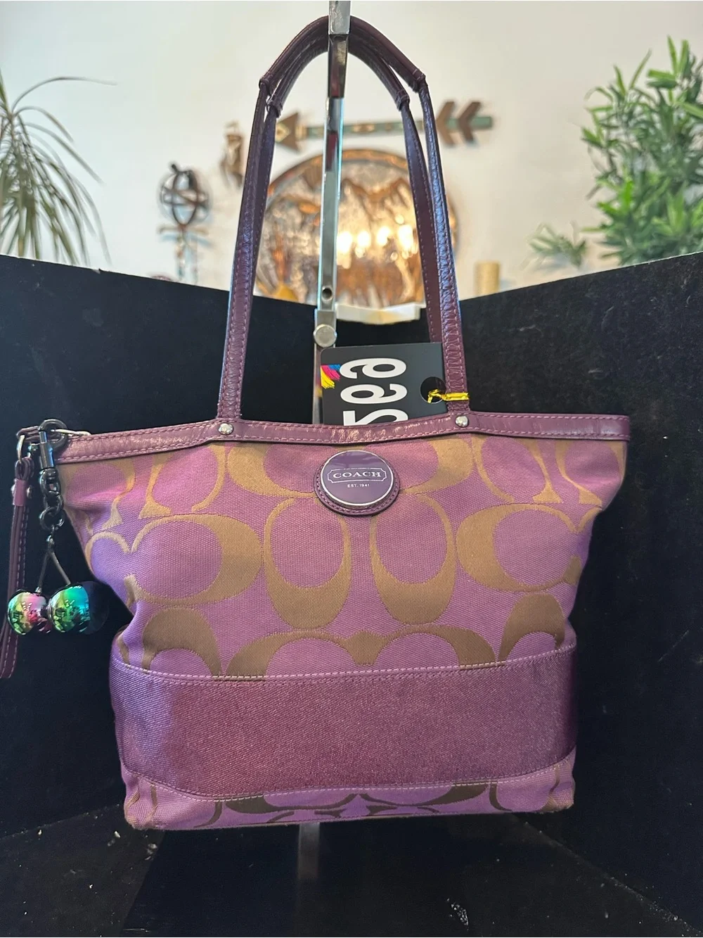 Coach #269 Poppy  Purple and Gold Signature Sateen Glam Tote
